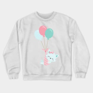 Cute Cat, Baby Cat, Blue Cat, Kitty, Balloons Crewneck Sweatshirt